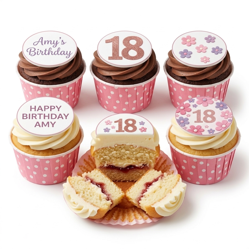 Floral Birthday Cupcakes with Custom Age Toppers