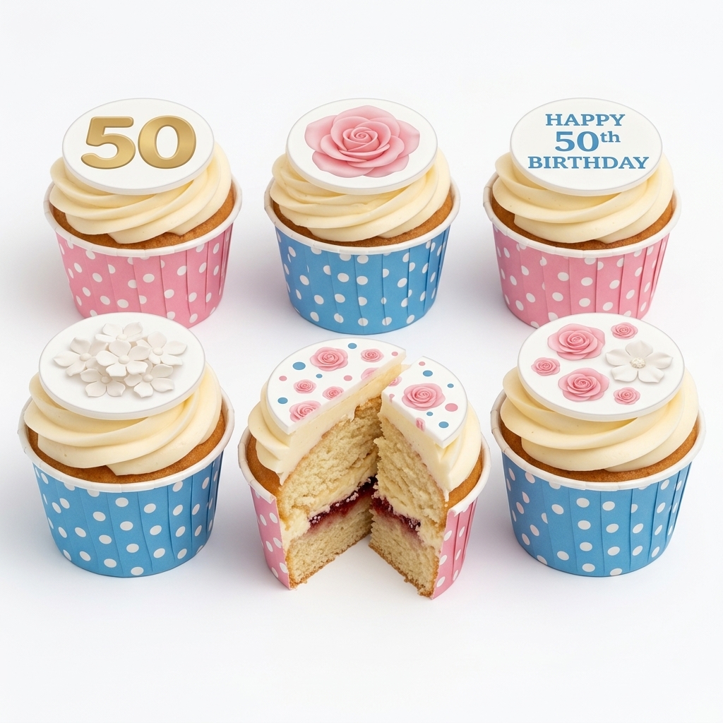 Floral Birthday Cupcakes with Custom Age Topper