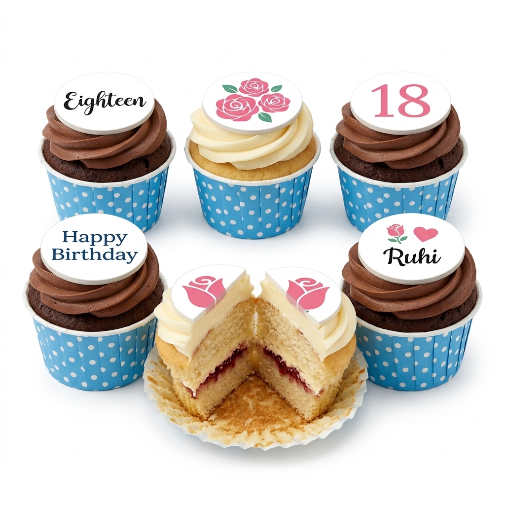 Floral Birthday Cupcakes with Custom Toppers