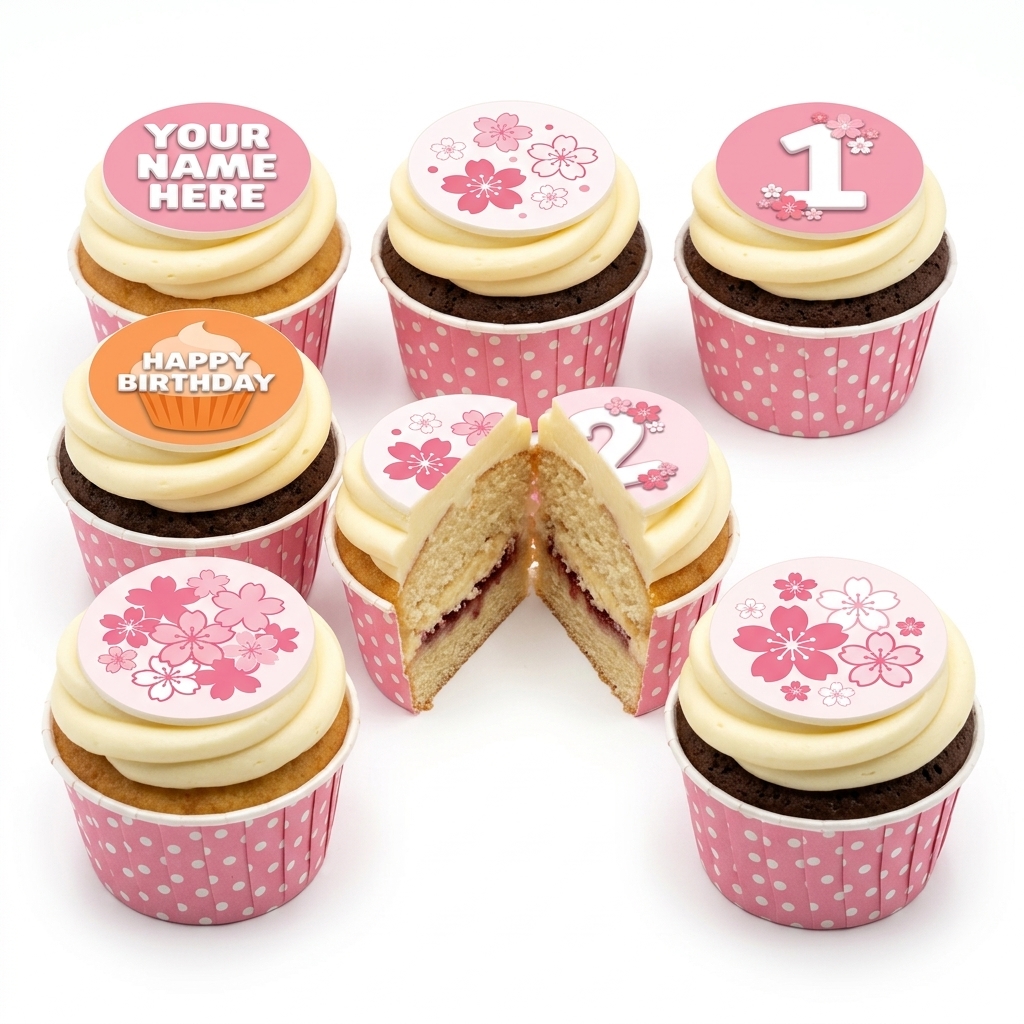 Floral Birthday Cupcakes with Custom Age Toppers