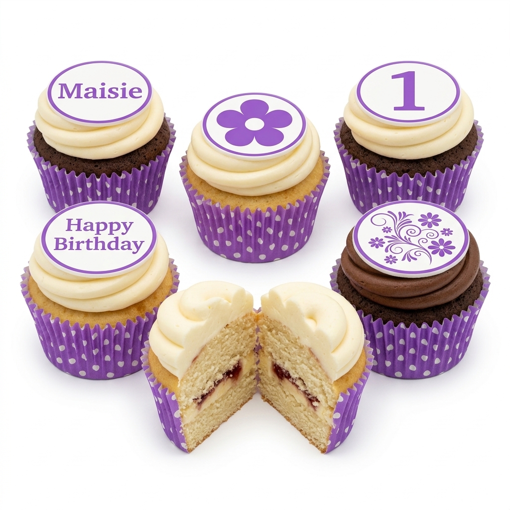 Floral Birthday Cupcakes with Custom Toppers