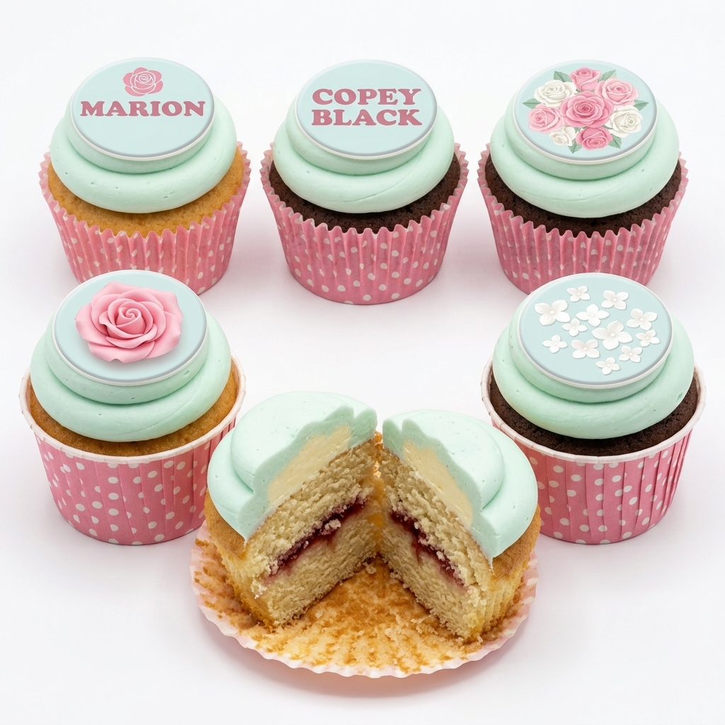 Floral Birthday Cupcakes with Personalised Toppers