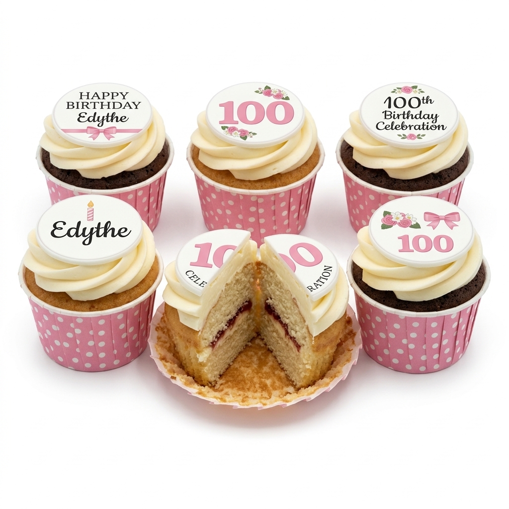Elegant 100th Birthday Cupcakes with Floral Design