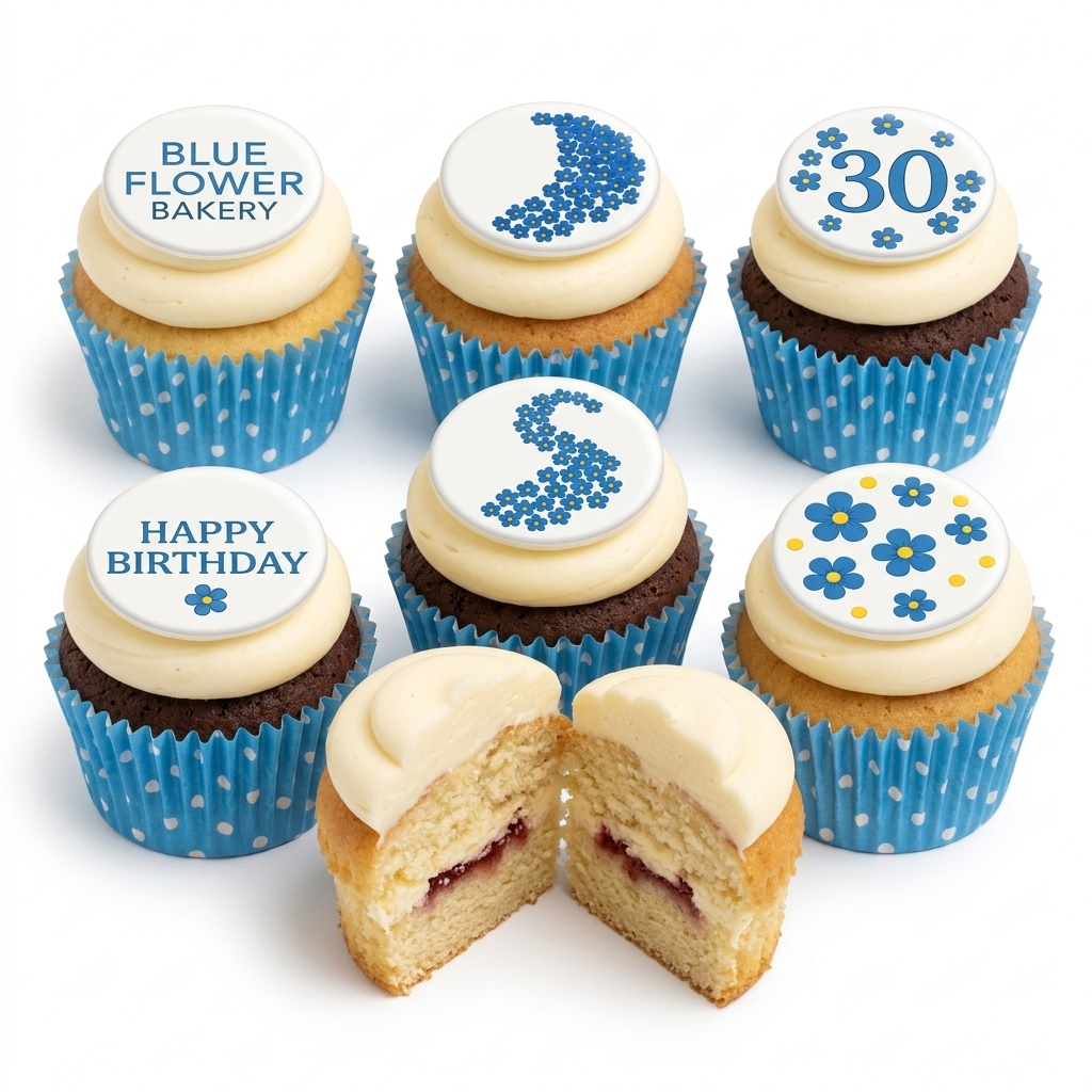 Blue Floral Birthday Cupcakes
