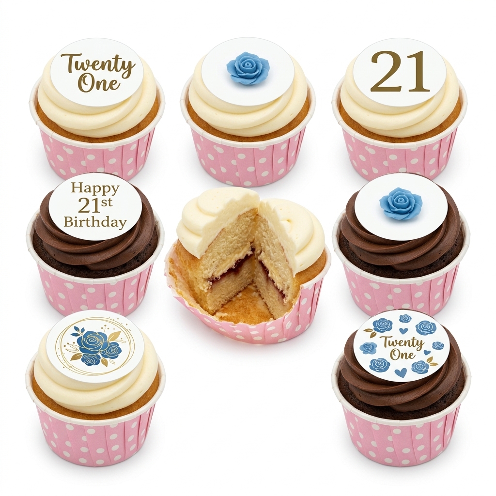 Floral Birthday Cupcakes with Custom Age Toppers
