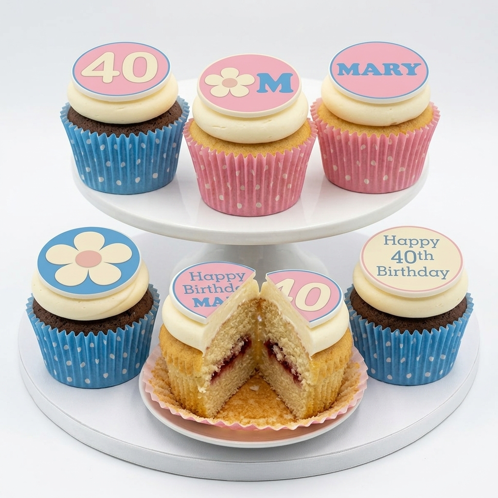 Retro Floral Birthday Cupcakes