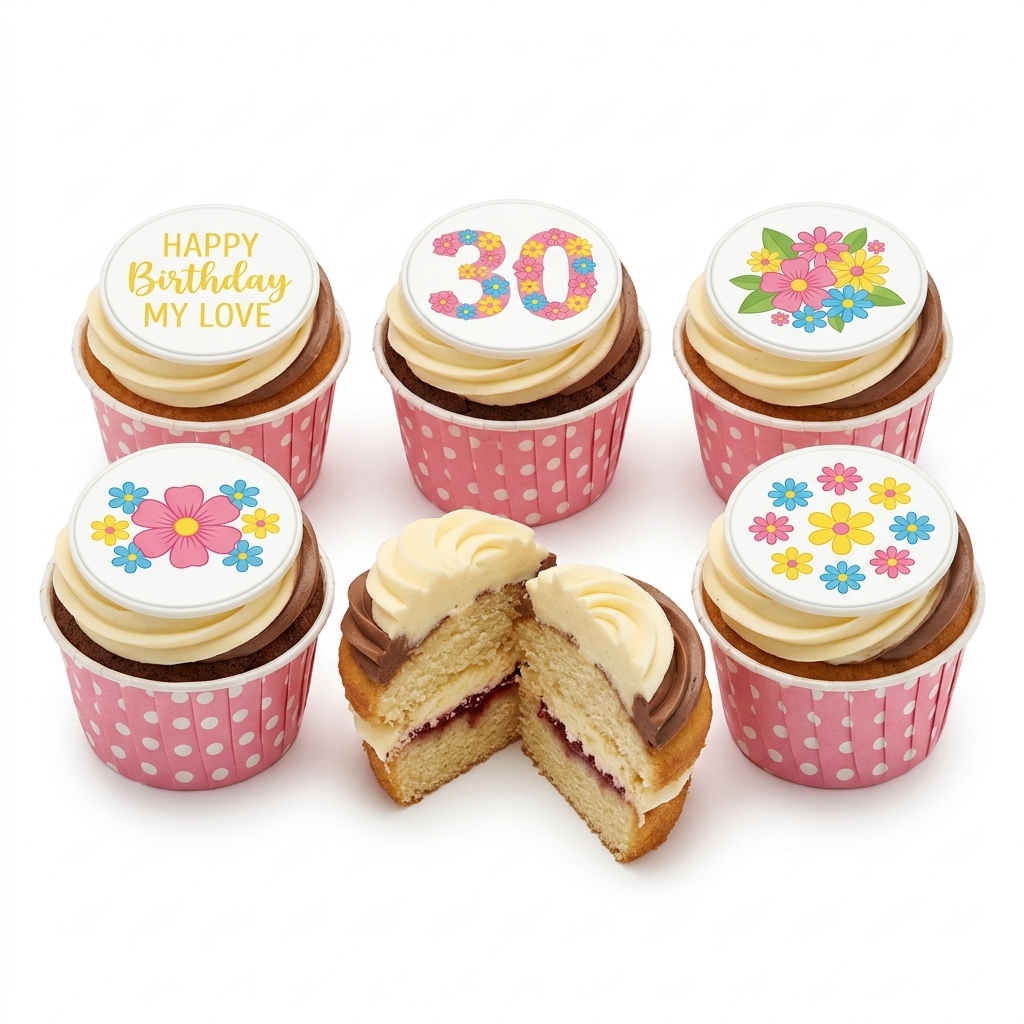 Floral Birthday Cupcakes with Custom Age & Message