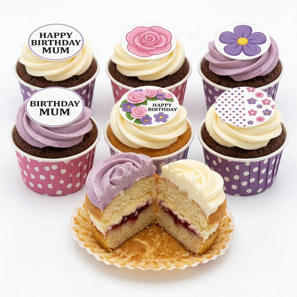 Floral Birthday Cupcakes with Custom Message