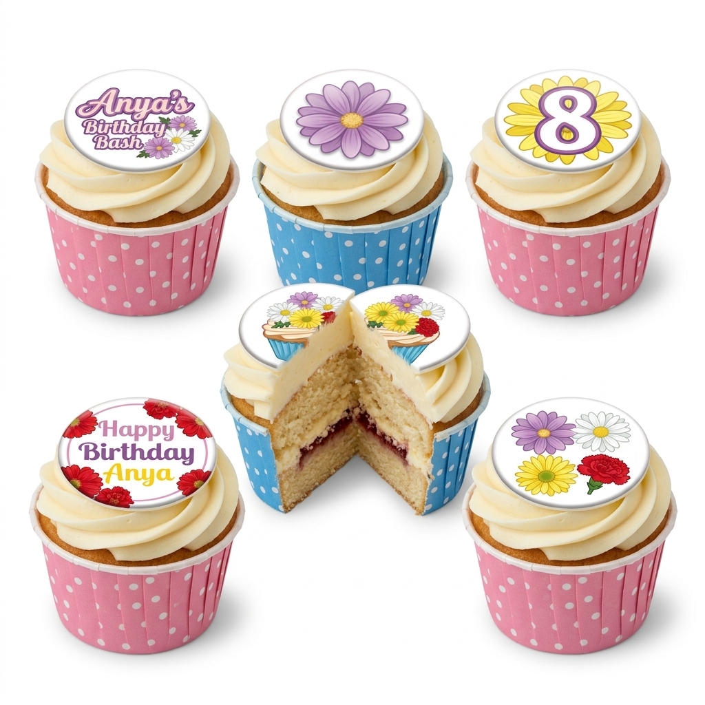 Elegant Floral Birthday Cupcakes with Custom Age Toppers