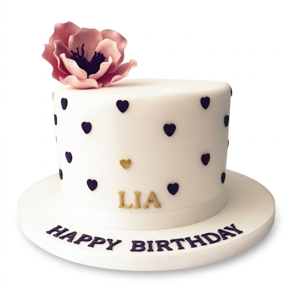 Elegant Floral Heart Birthday Cake for Her
