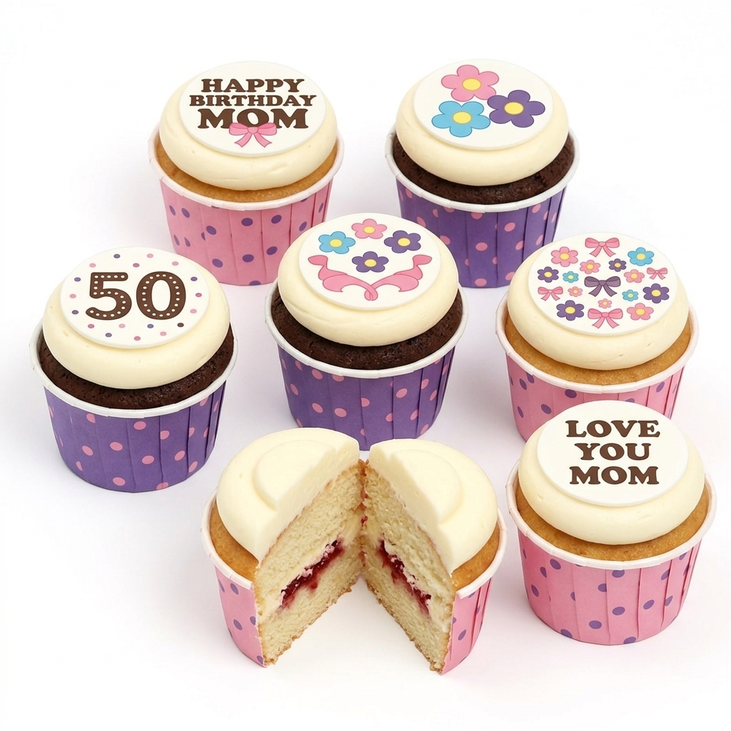 Birthday Cupcakes for Mum with Floral Design