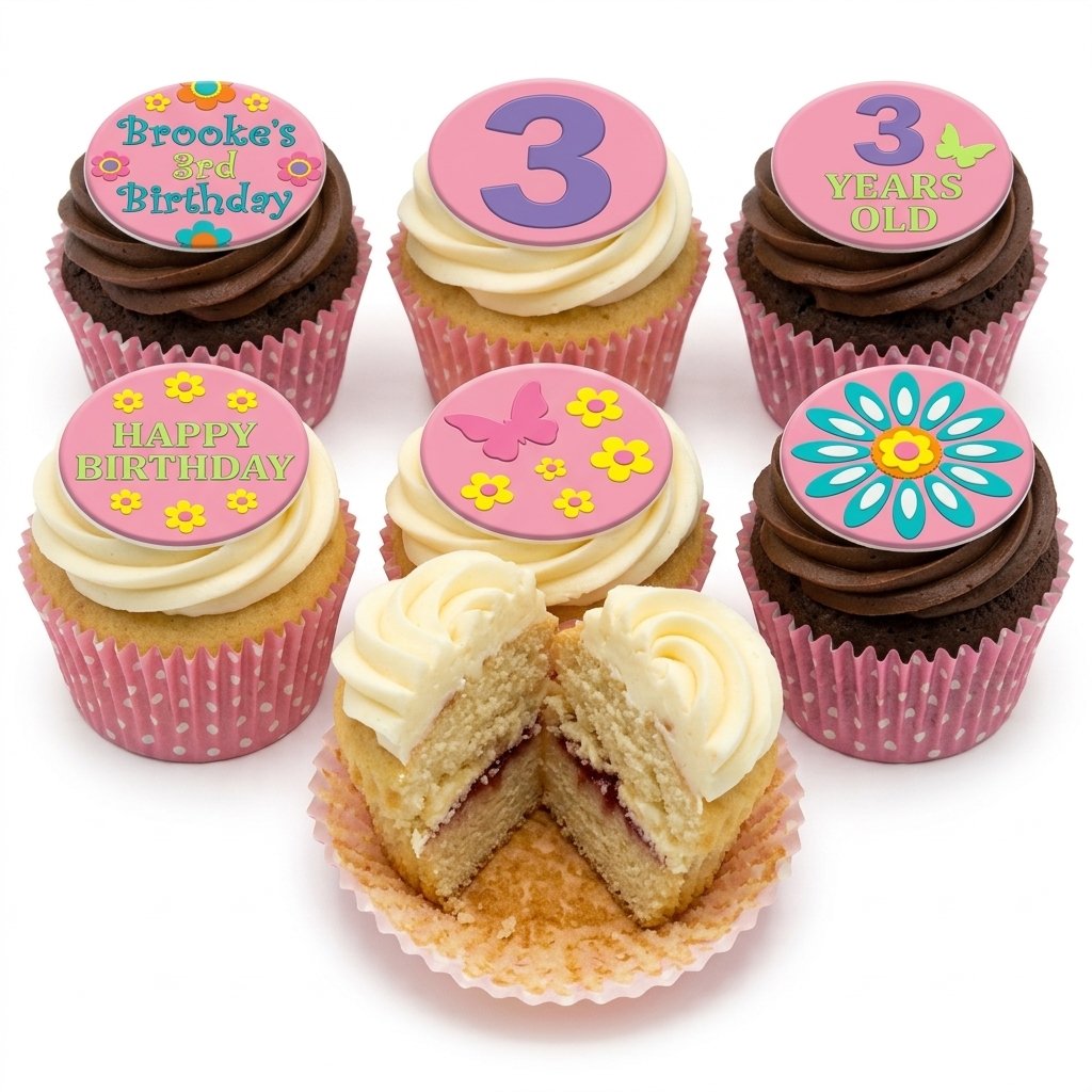 Kids Birthday Cupcakes with Custom Age Toppers