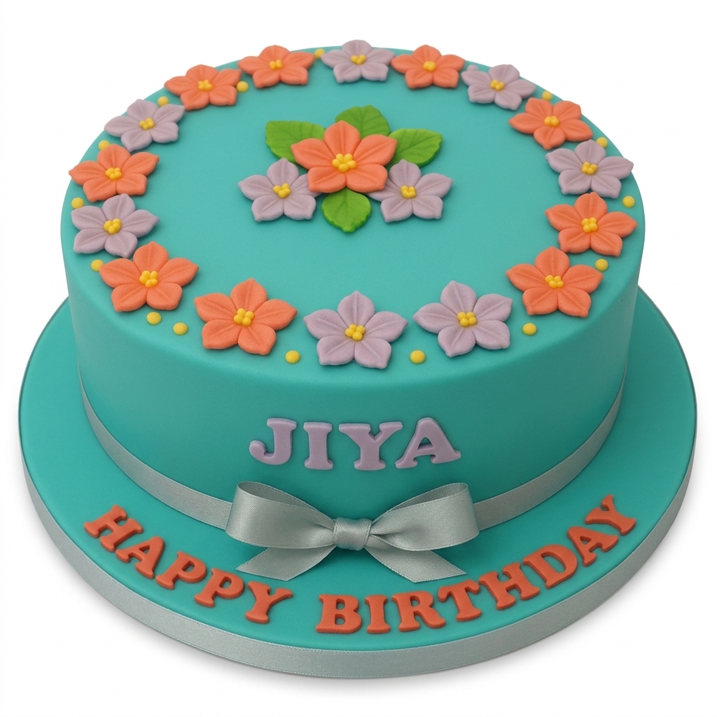 Floral Birthday Cake with Custom Name