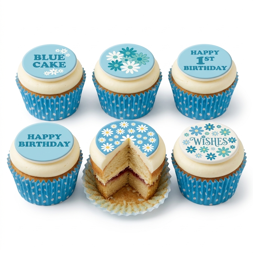 Blue Daisy Birthday Cupcakes