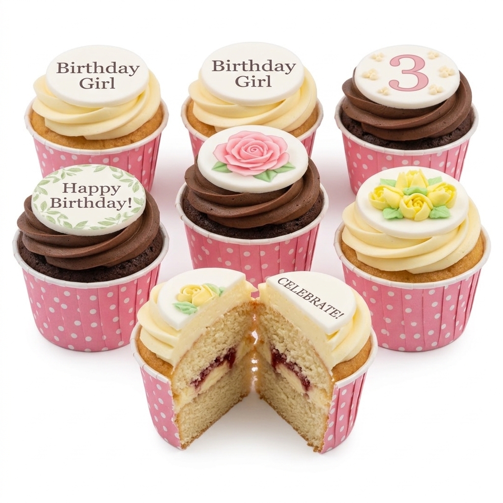 Floral Birthday Cupcakes for Her with Custom Toppers
