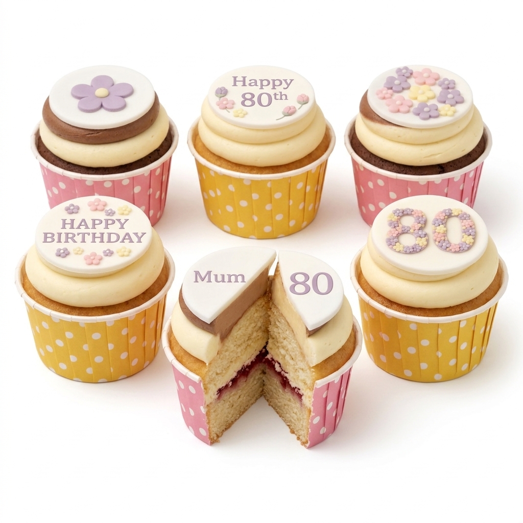 Floral Birthday Cupcakes with Custom Age Toppers