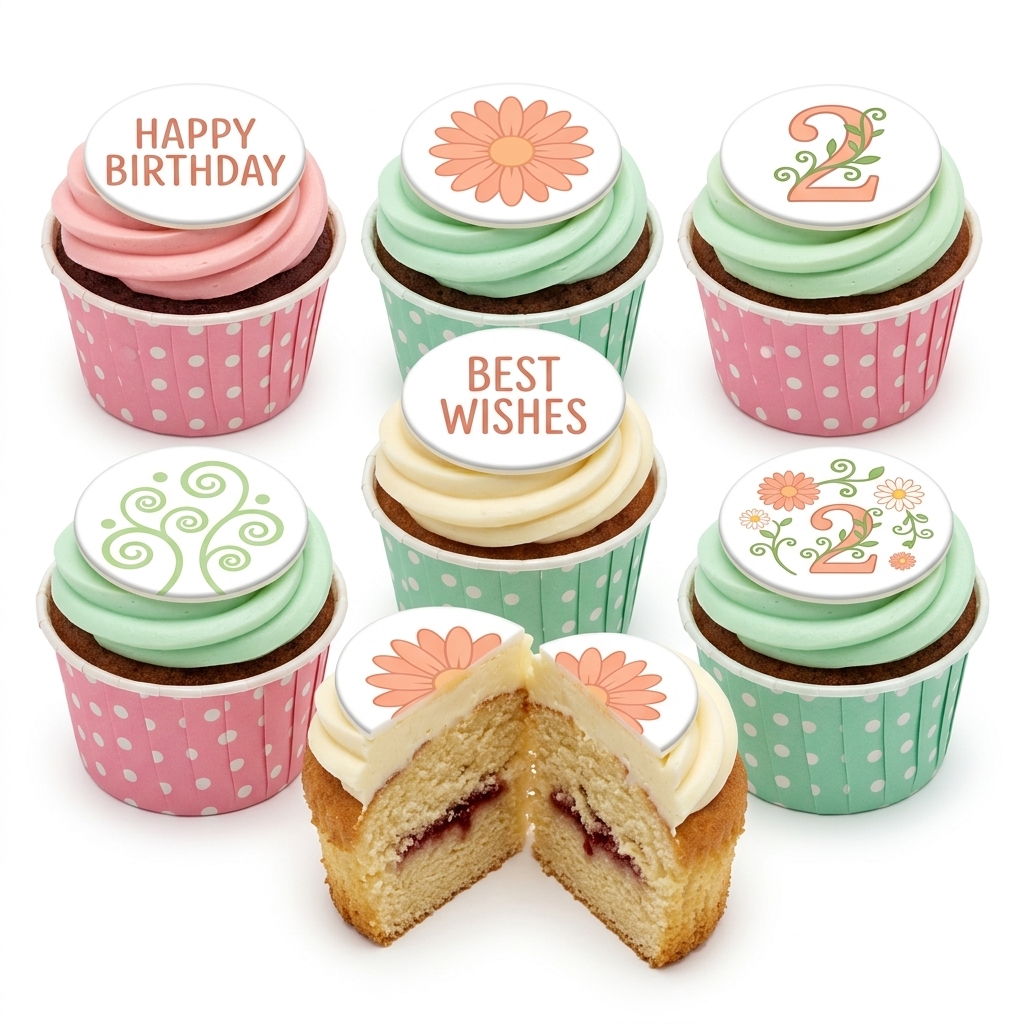 Floral Birthday Cupcakes with Custom Age Toppers