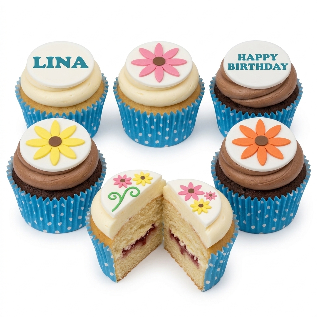 Floral Birthday Cupcakes with Custom Message
