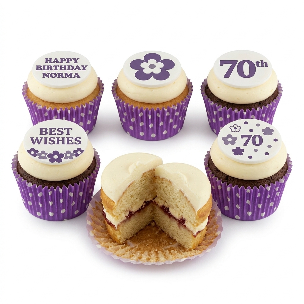 Floral Birthday Cupcakes with Custom Toppers