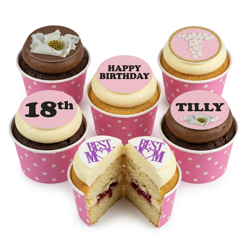 Personalised Birthday Cupcakes with Custom Toppers