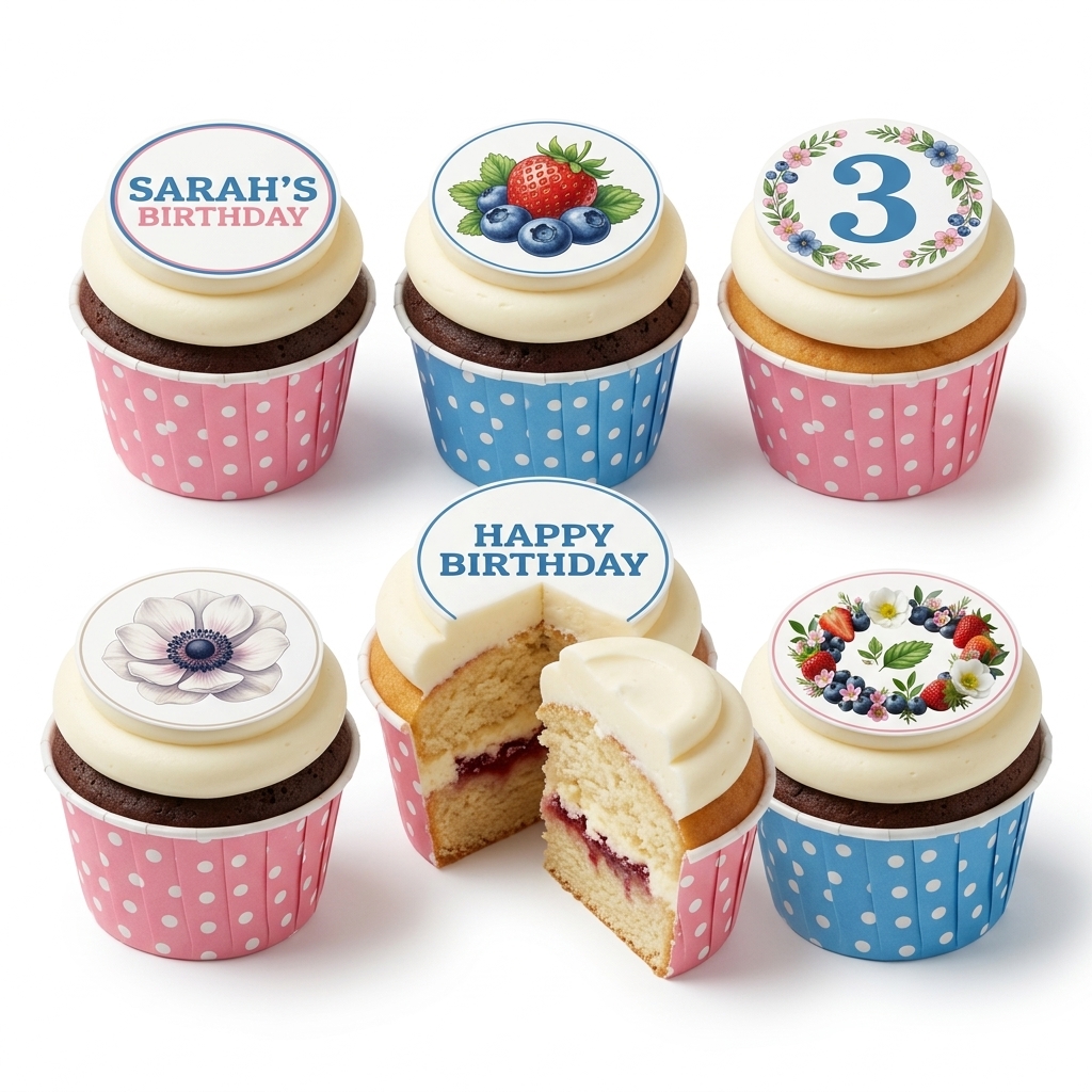 Personalised Birthday Cupcakes with Floral & Fruit Designs