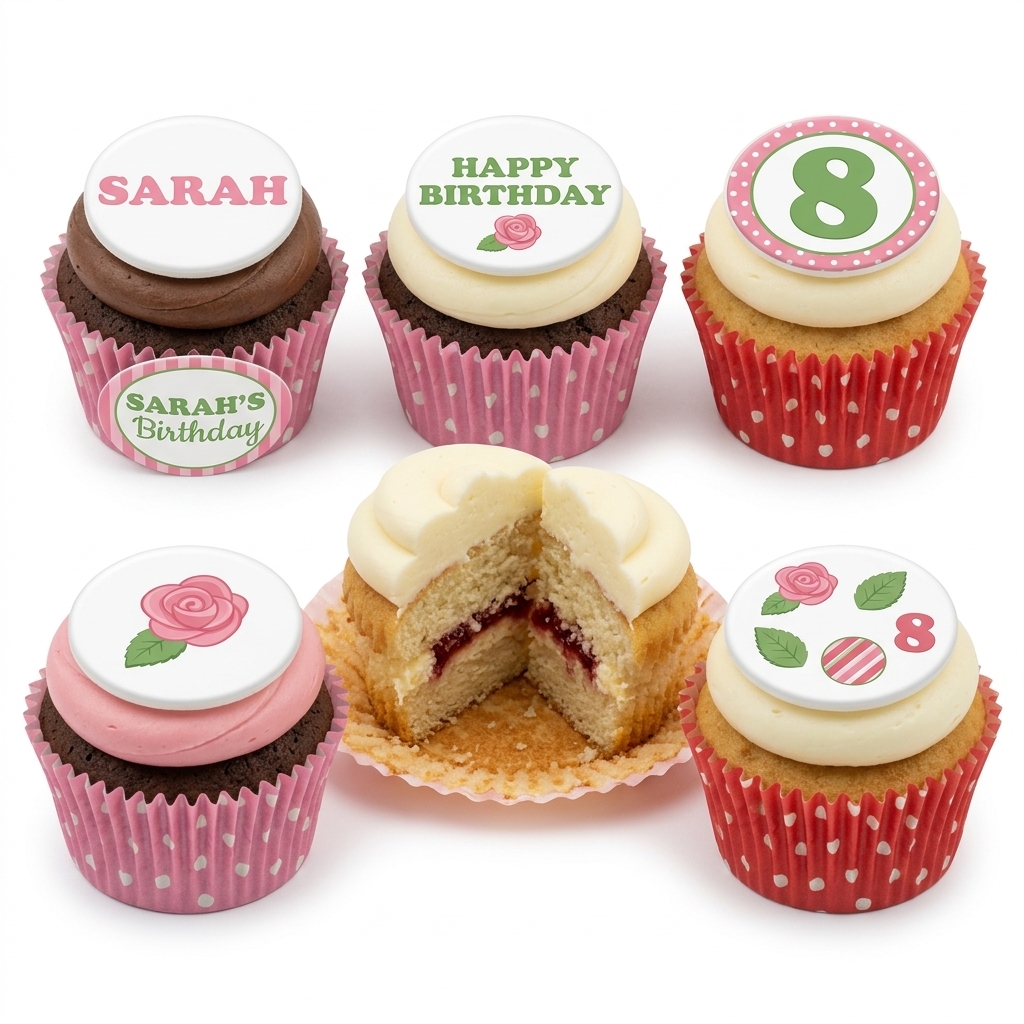 Floral Birthday Cupcakes with Custom Age Topper