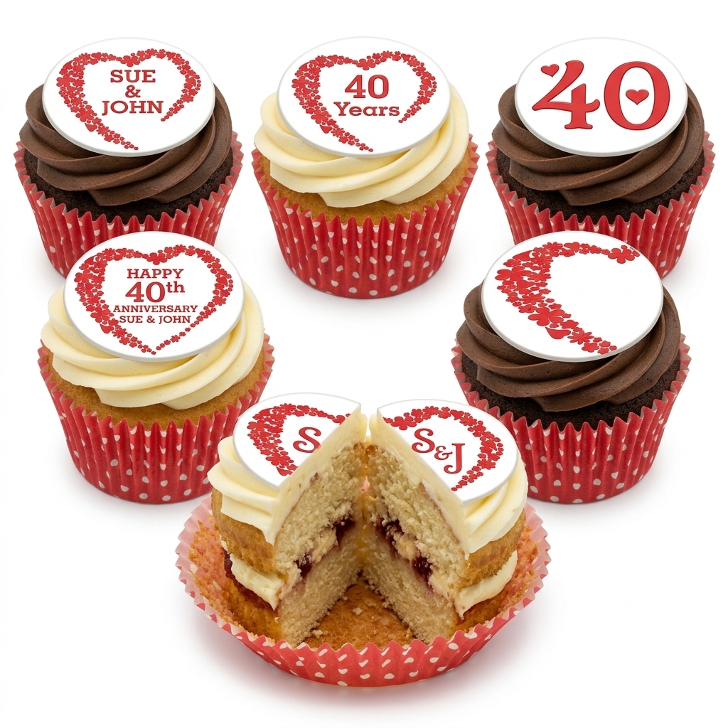 Heart Anniversary Cupcakes with Personalised Toppers