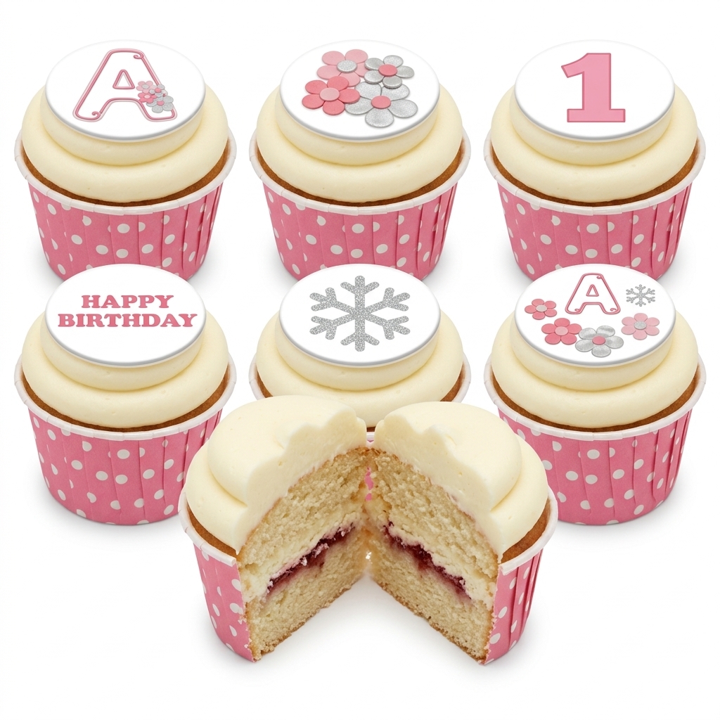 Girls Floral Birthday Cupcakes with Custom Toppers