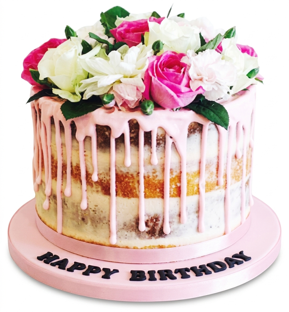 Floral Drip Birthday Cake for Her
