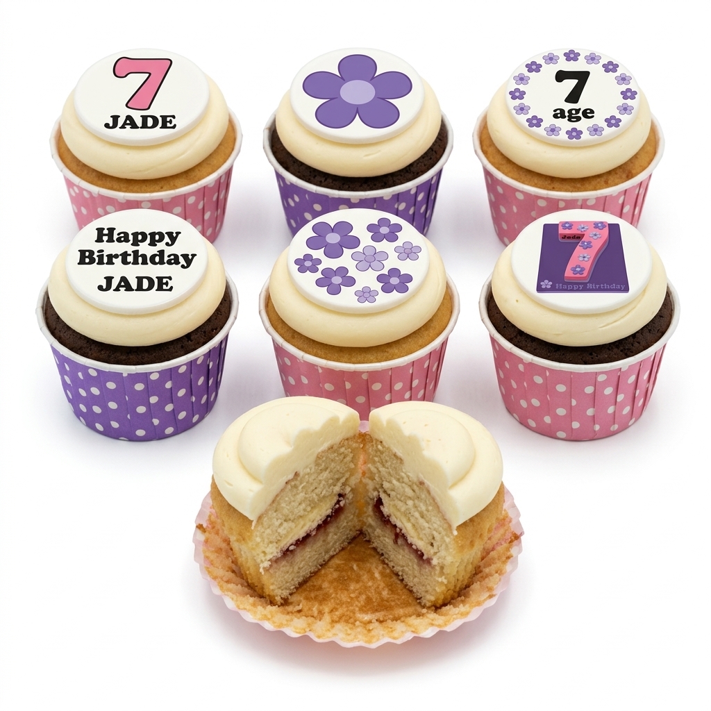 Floral Birthday Cupcakes for Girls with Custom Age