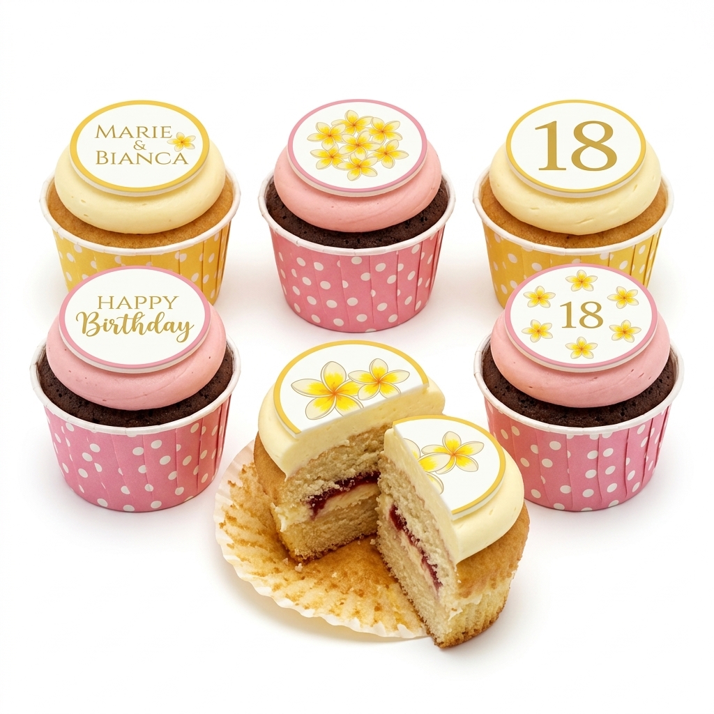 Floral Birthday Cupcakes for Her with Custom Toppers