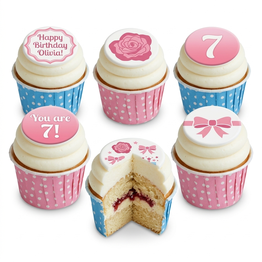 Girls Floral Birthday Cupcakes with Custom Age Topper