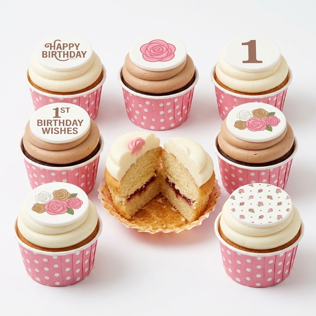 Pink Rose 1st Birthday Cupcakes