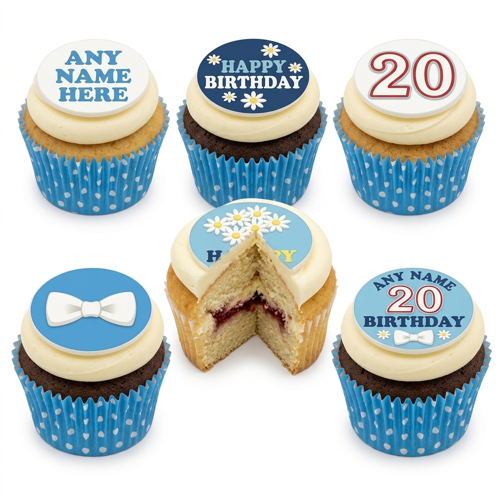 Personalised Custom Age Birthday Cupcakes with Bow Tie