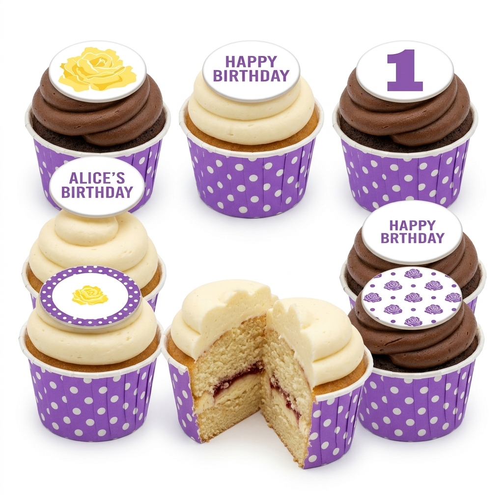 Floral Birthday Cupcakes with Custom Age Toppers