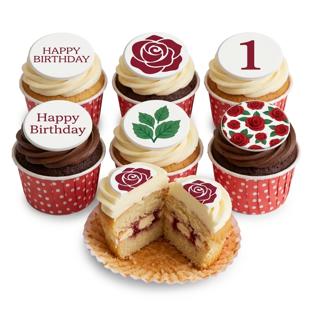 Floral Rose Birthday Cupcakes for Her with Custom Age Topper