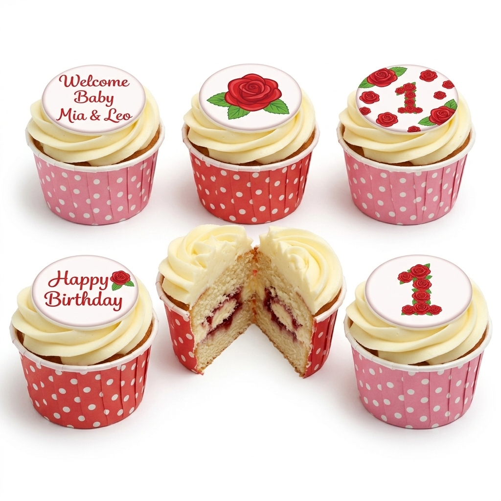 Floral Rose Birthday Cupcakes