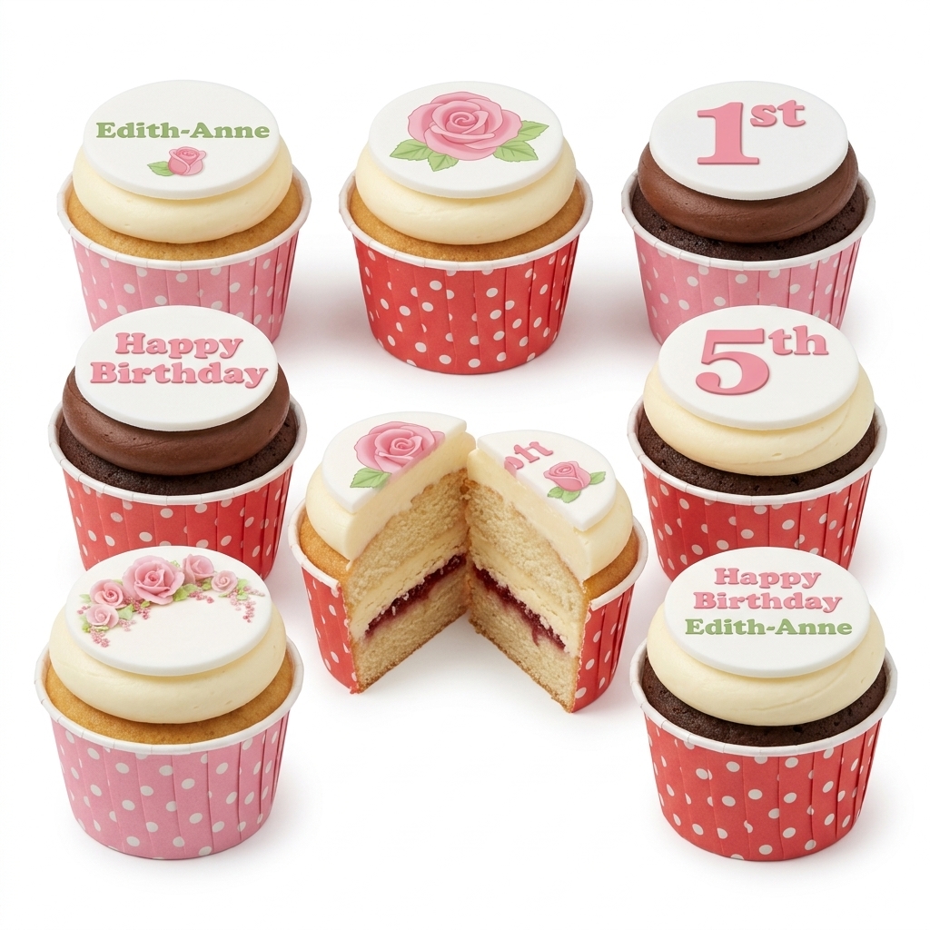 Elegant Floral Rose Birthday Cupcakes with Custom Age Toppers