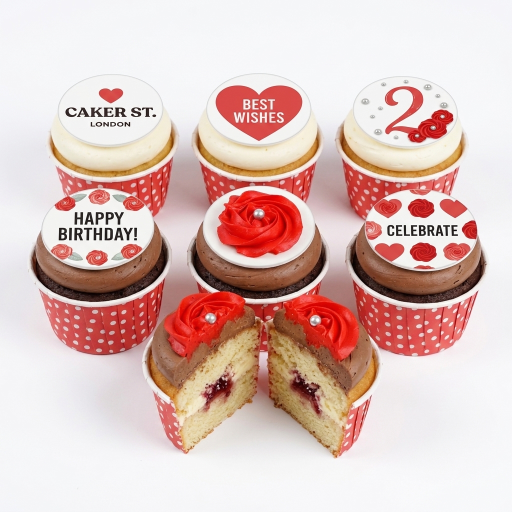 Floral Rose & Heart Birthday Cupcakes for Her