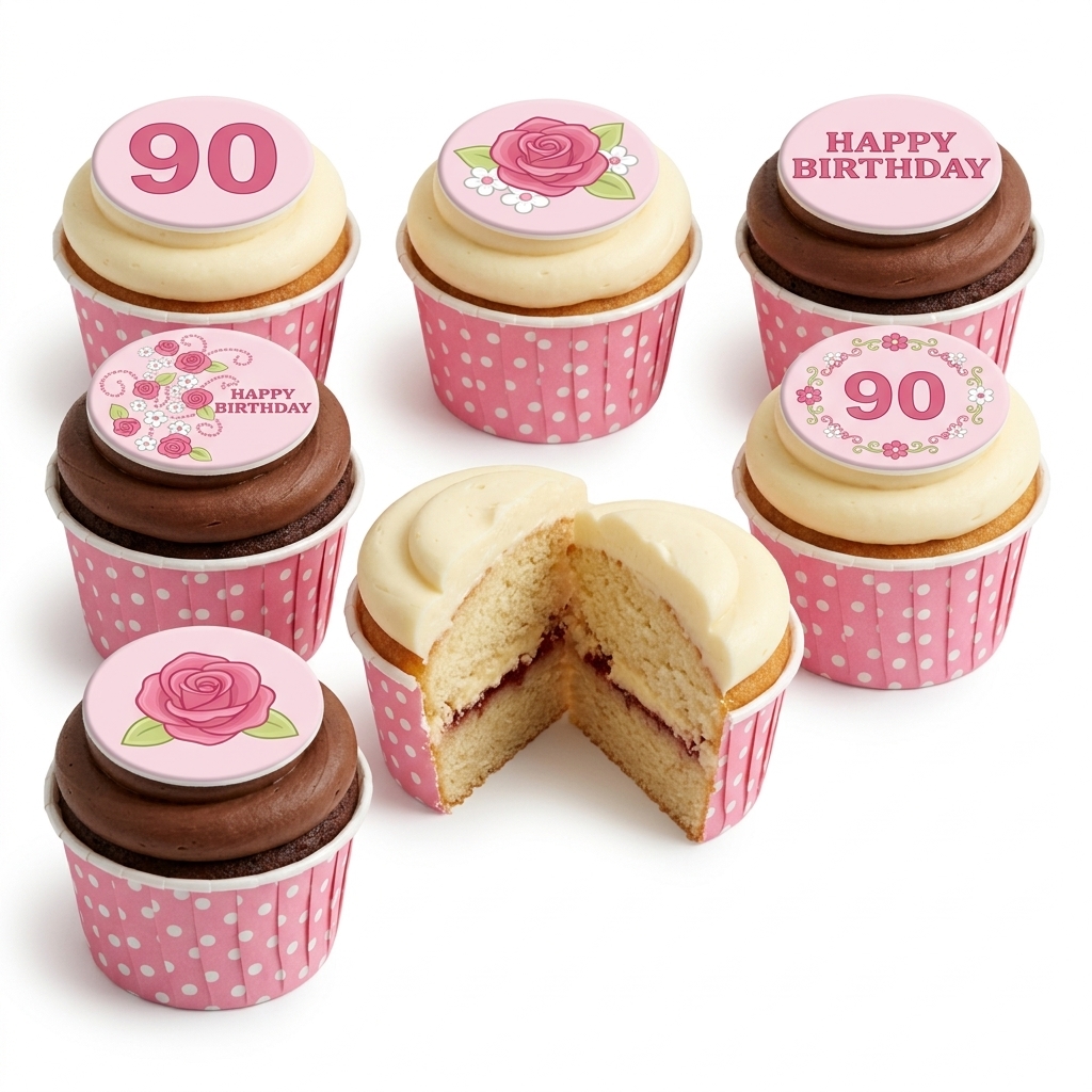 Floral Birthday Cupcakes with Custom Age Topper