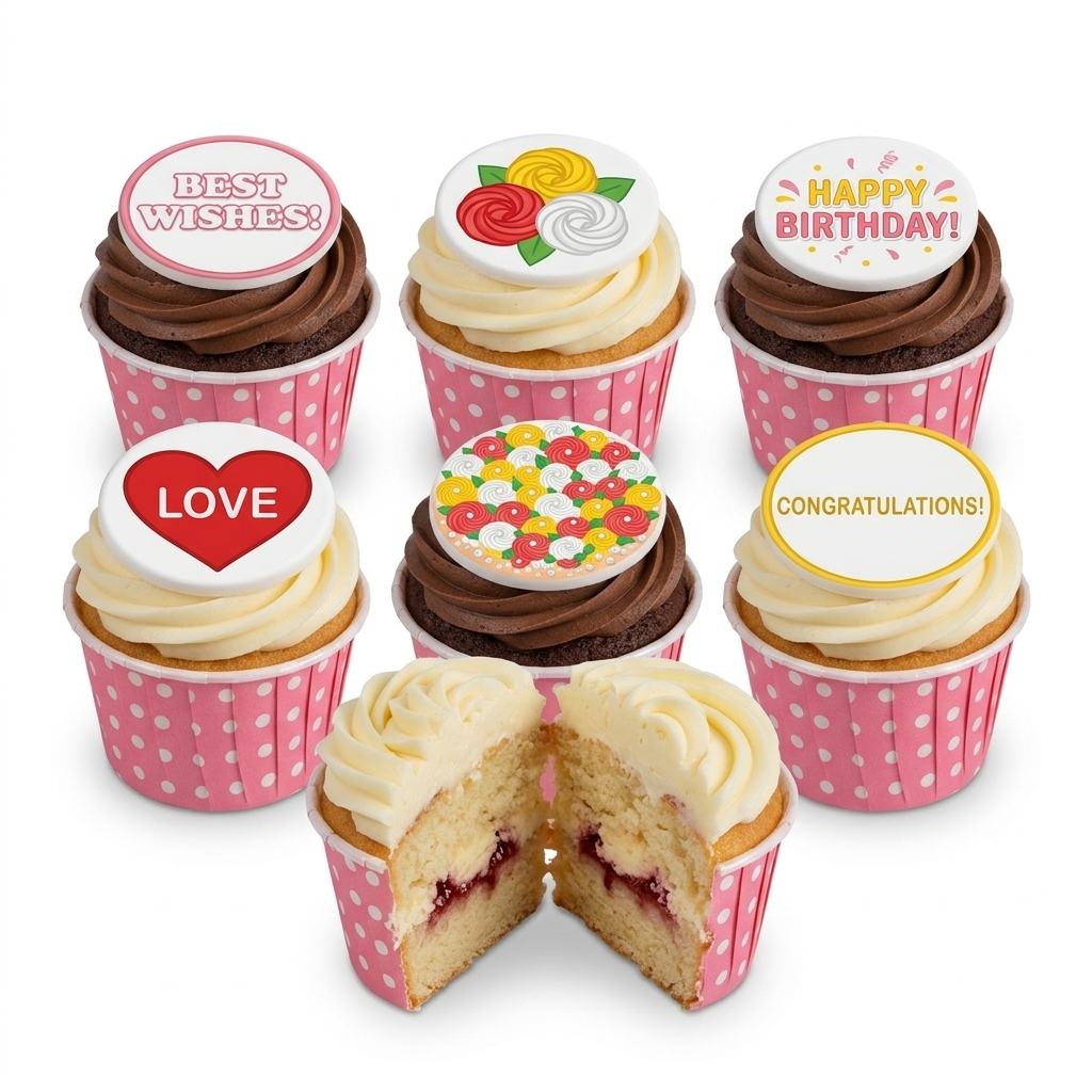 Elegant Floral Birthday Cupcakes with Custom Toppers