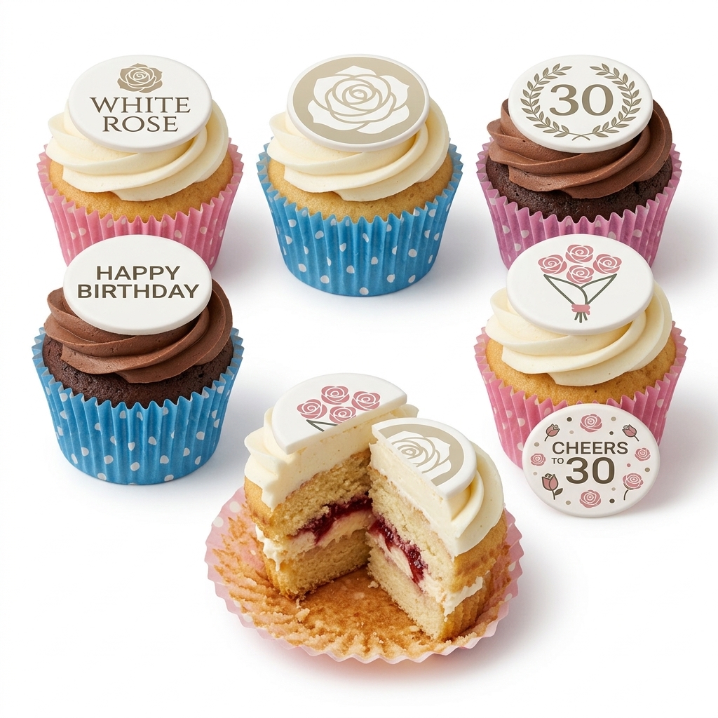 Elegant Rose Floral Birthday Cupcakes