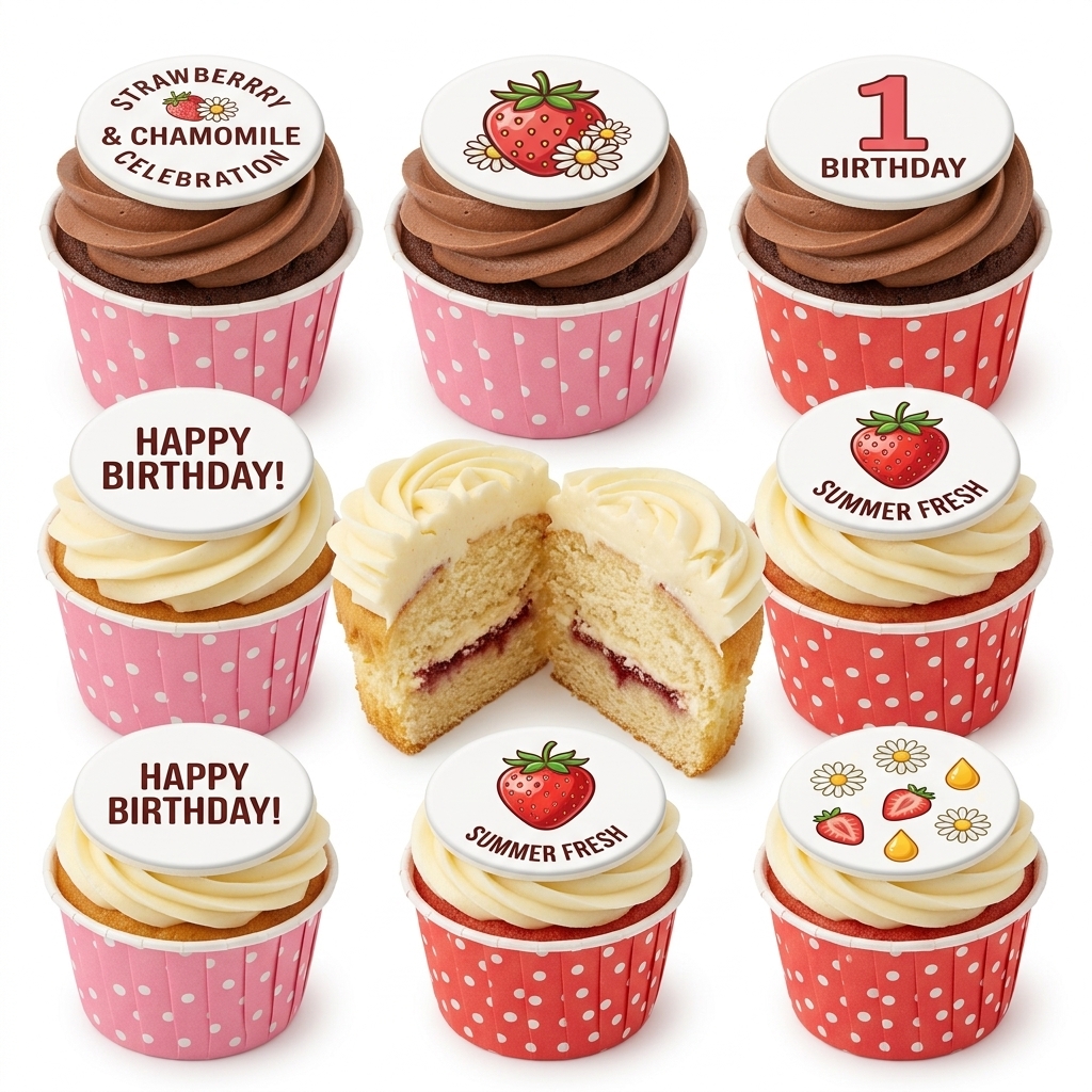 Strawberry & Floral Birthday Cupcakes