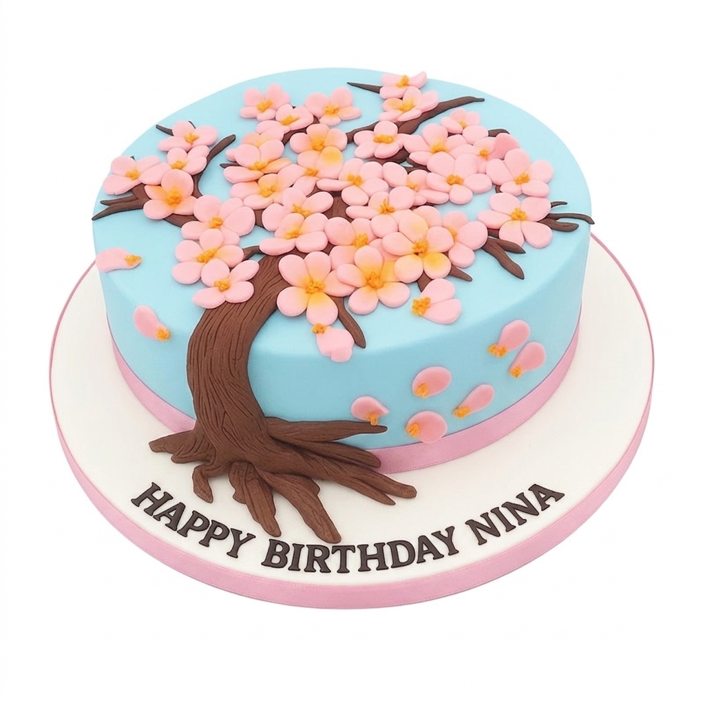 Elegant Cherry Blossom Floral Birthday Cake