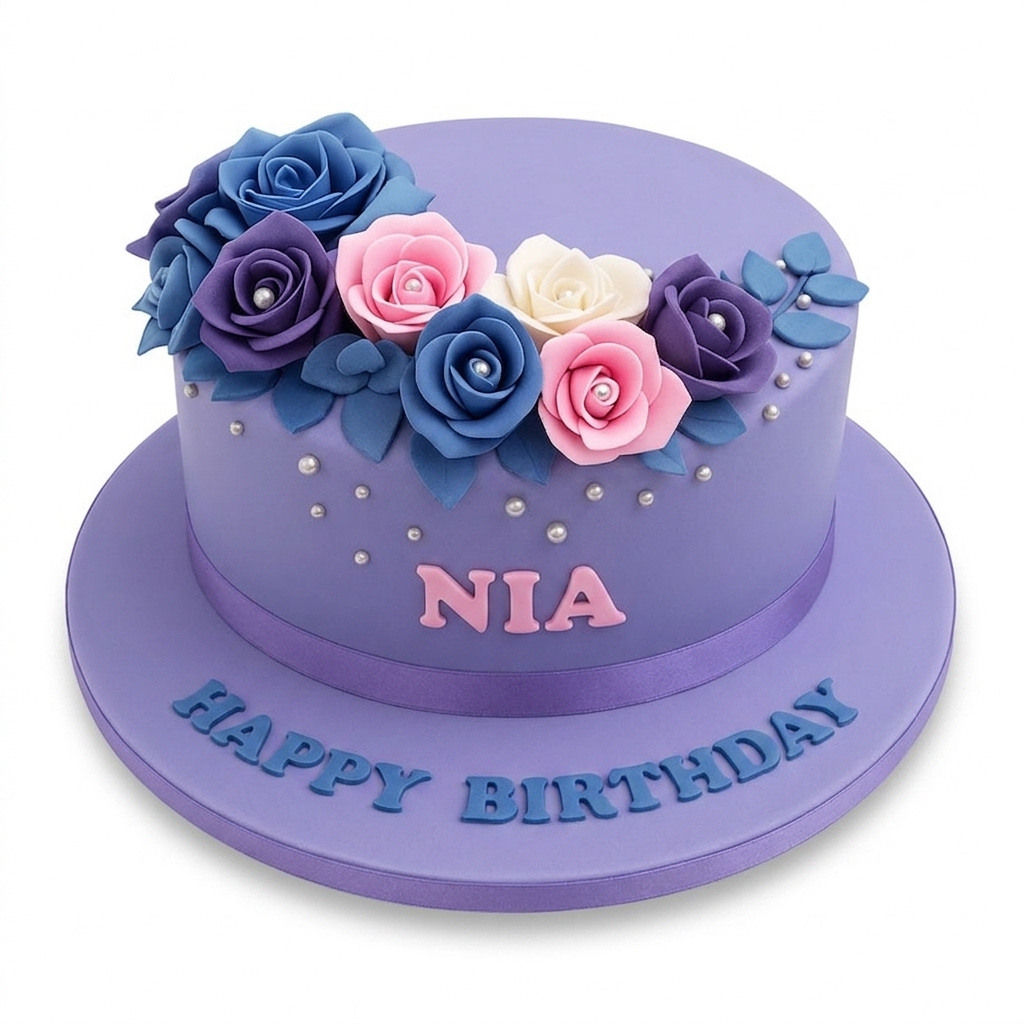 Floral Birthday Cake for Her with Custom Name