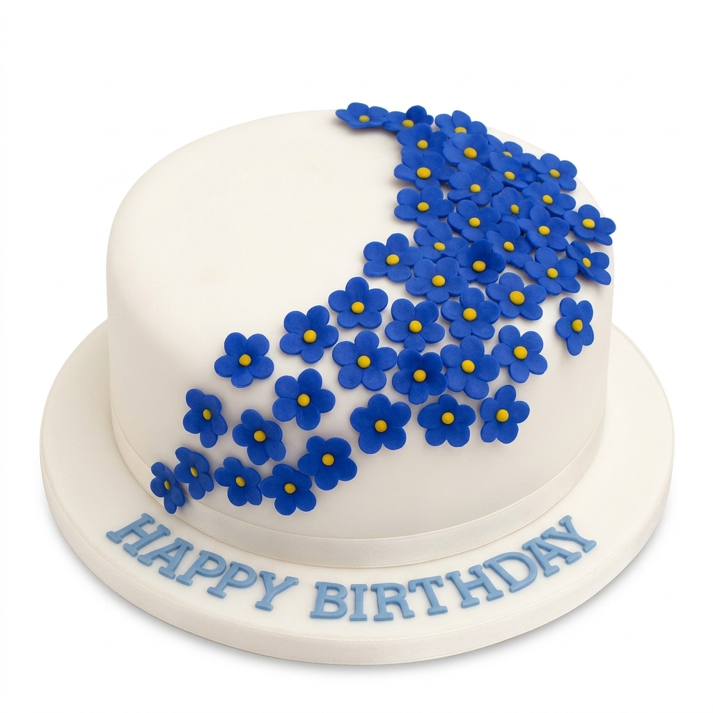 Elegant Blue Floral Birthday Cake