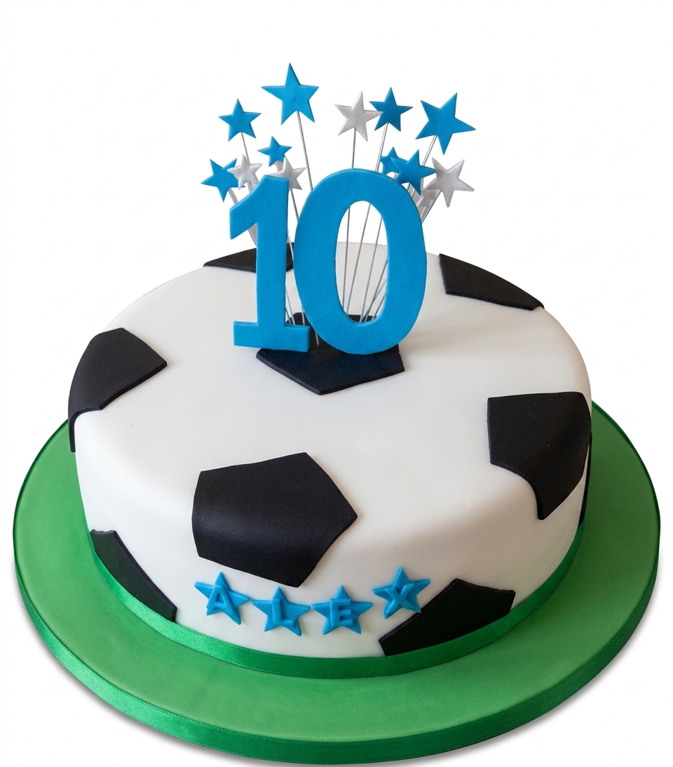 Football Birthday Cake with Stars & Custom Age