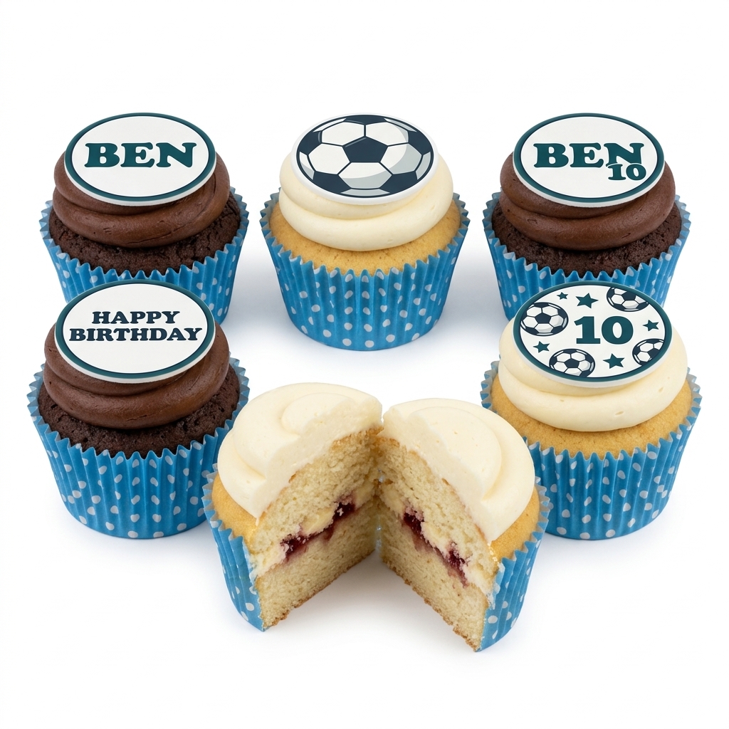 Football Birthday Cupcakes for Boys with Custom Toppers