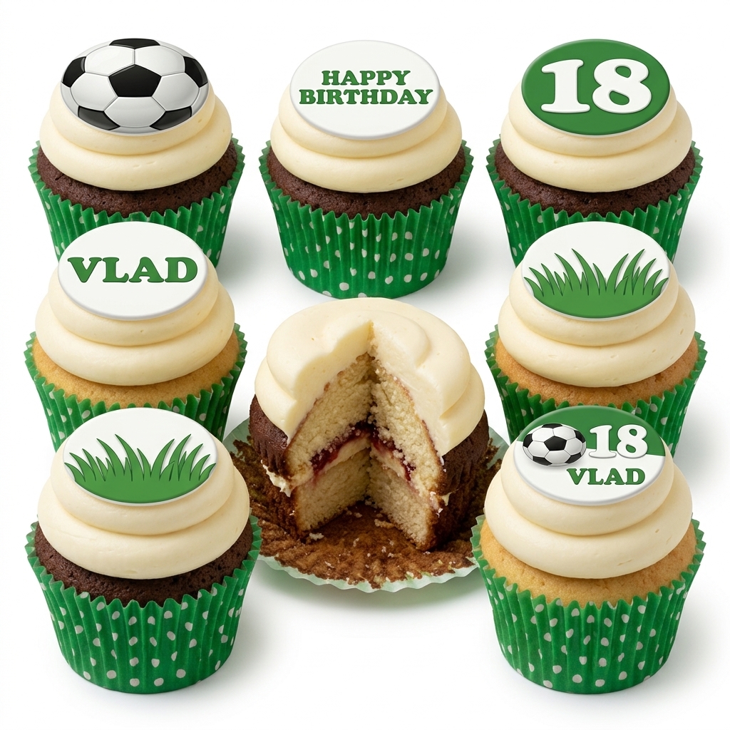 Football Birthday Cupcakes with Custom Toppers