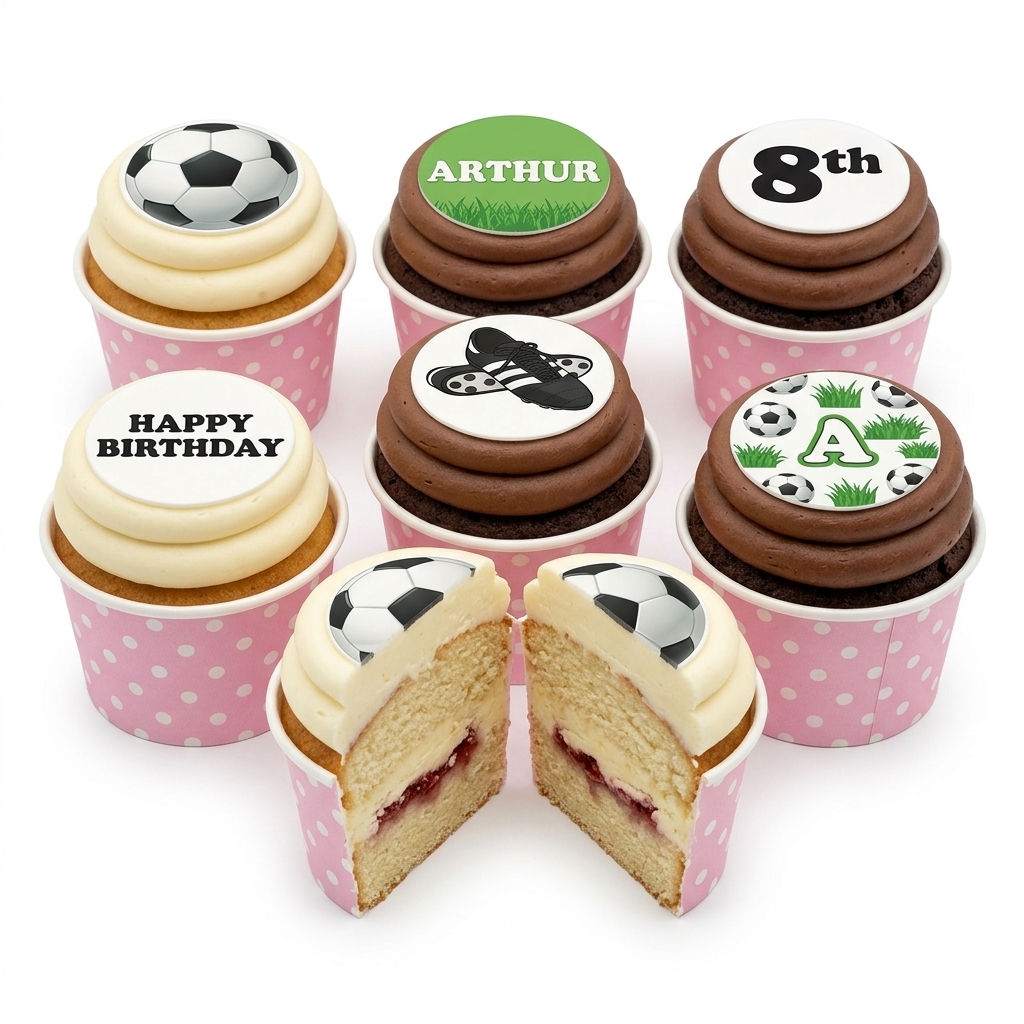 Football Birthday Cupcakes with Custom Toppers